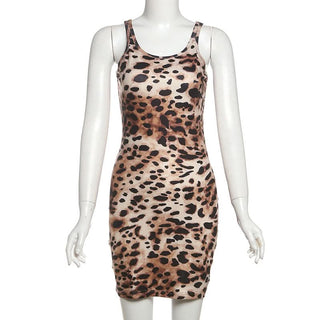 U neck leopard print cami mini dress
