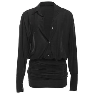 Turnover collar long sleeve button knotted mini dress