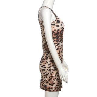 U neck leopard print cami mini dress