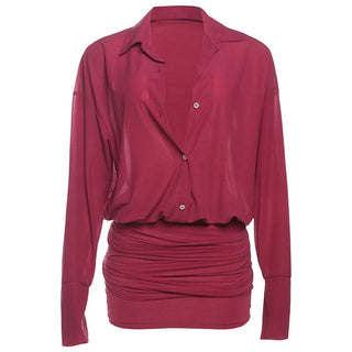 Turnover collar long sleeve button knotted mini dress