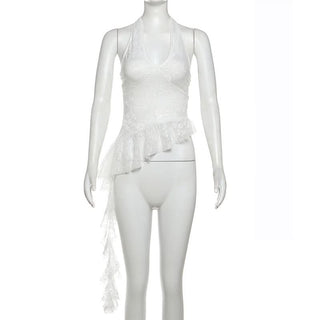 Halter v neck ruffle lace top