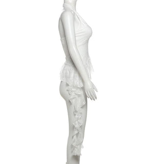 Halter v neck ruffle lace top