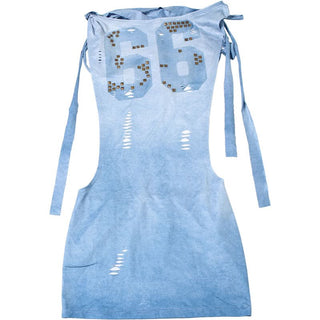 Off shoulder beaded "66" print backless mini dress