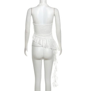 Halter v neck ruffle lace top