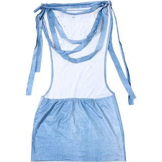 Off shoulder beaded "66" print backless mini dress