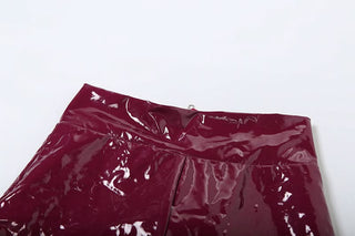 PU leather v neck halter zip-up pant set