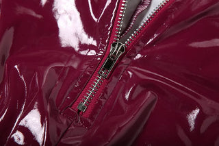 PU leather v neck halter zip-up pant set