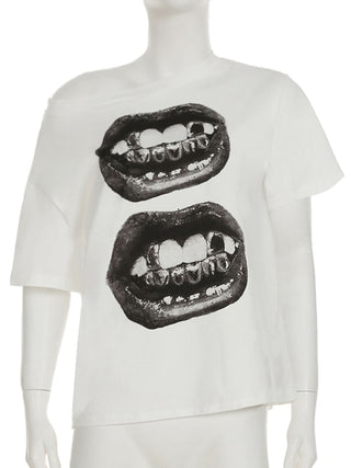 Short sleeve off shoulder print top