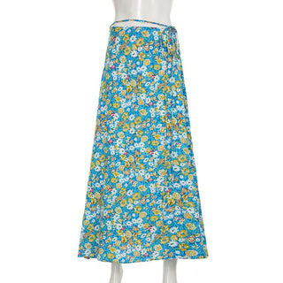 Flower print zip-up maxi skirt