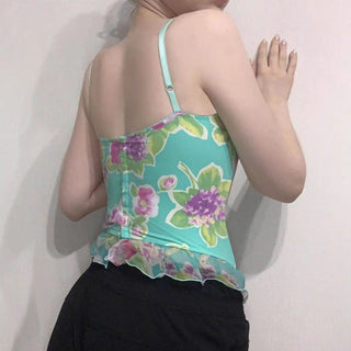 V neck bowknot flower print cami top