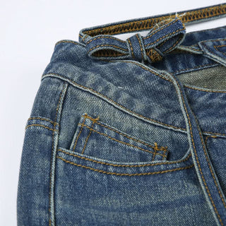 Self tie low rise hollow out jeans