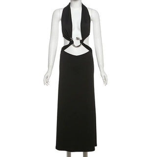 Halter snake applique backless self tie maxi dress