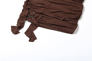 V neck long sleeve o ring ruched mini dress