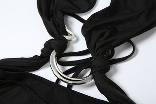 Halter snake applique backless self tie maxi dress