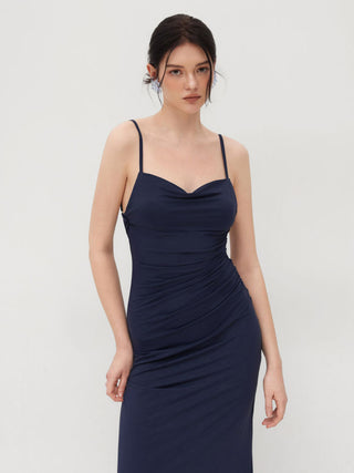 Cowl Neck Ruched Backless Maxi Dress