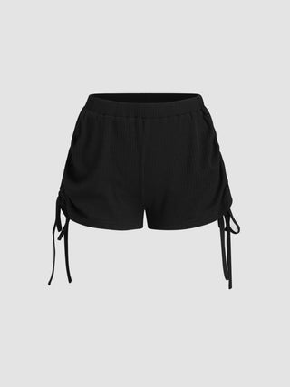 Polka Dot Drawstring Crop Cami Top & Low Rise Drawstring Micro Shorts Set