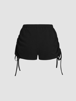 Polka Dot Drawstring Crop Cami Top & Low Rise Drawstring Micro Shorts Set