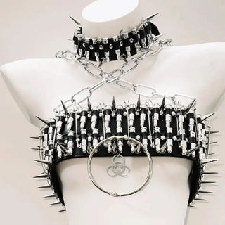 O ring rivet applique cross front belt mini skirt set