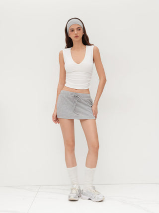 Cotton-blend V-neck Ruched Tank Top