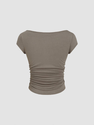 Boat Neck Ruched Tee