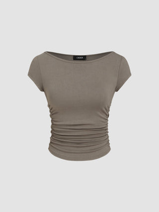 Boat Neck Ruched Tee