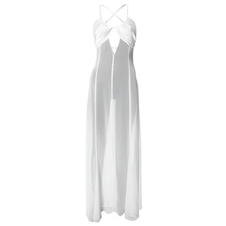 Cross back hollow out chiffon spaghetti strap cut out maxi dress