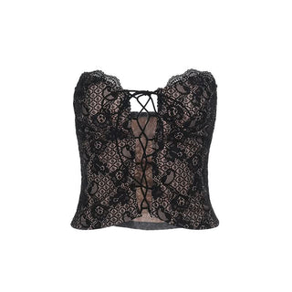 Lace up hollow out lace backless tube cut out top