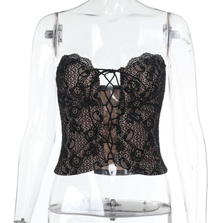 Lace up hollow out lace backless tube cut out top