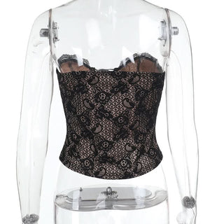 Lace up hollow out lace backless tube cut out top