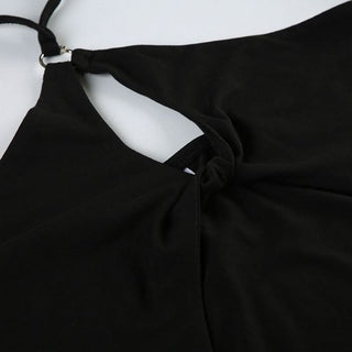 Hollow out halter self tie slit solid cut out top