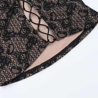 Lace up hollow out lace backless tube cut out top