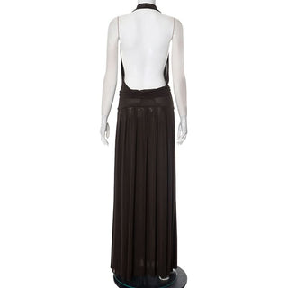 Halter cowl neck mesh pleated backless maxi dress