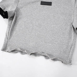 Crewneck short sleeve ruffle contrast midi skirt set