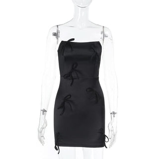 Bowknot satin zip-up backless tube mini dress