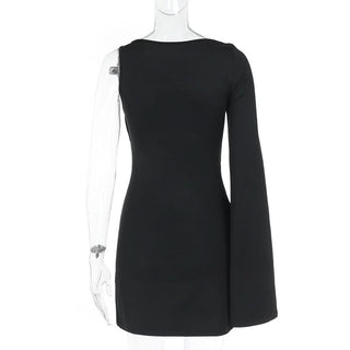 Long sleeve irregular slit hollow out cut out mini dress