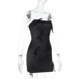 Bowknot satin zip-up backless tube mini dress