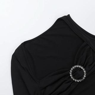 Long sleeve irregular slit hollow out cut out mini dress