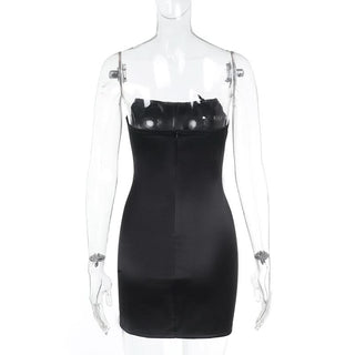 Bowknot satin zip-up backless tube mini dress