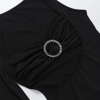 Long sleeve irregular slit hollow out cut out mini dress