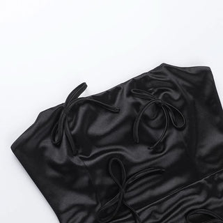 Bowknot satin zip-up backless tube mini dress