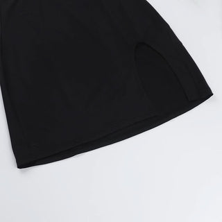 Long sleeve irregular slit hollow out cut out mini dress