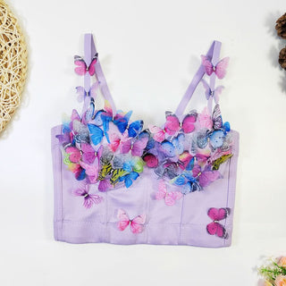 V neck butterfly applique backless cami top