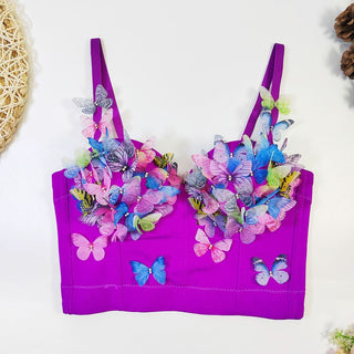 V neck butterfly applique backless cami top