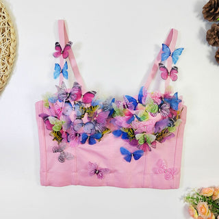 V neck butterfly applique backless cami top