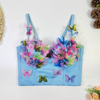 V neck butterfly applique backless cami top