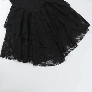 Lace hem ruched self tie backless cami mini dress