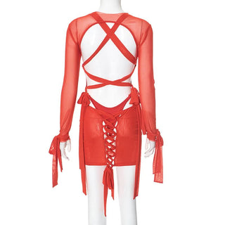 Long sleeve mesh cross back button mini dress
