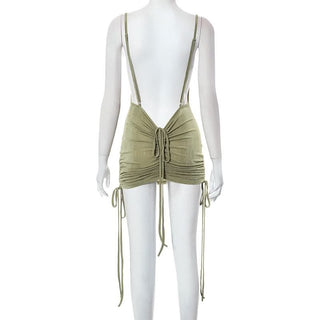 Cowl neck drawstring ruched cami mini dress