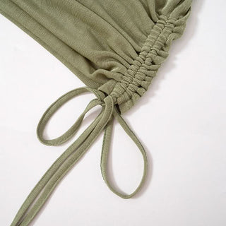 Cowl neck drawstring ruched cami mini dress