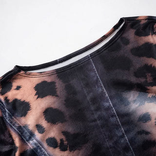 Long sleeve leopard print crewneck mini dress